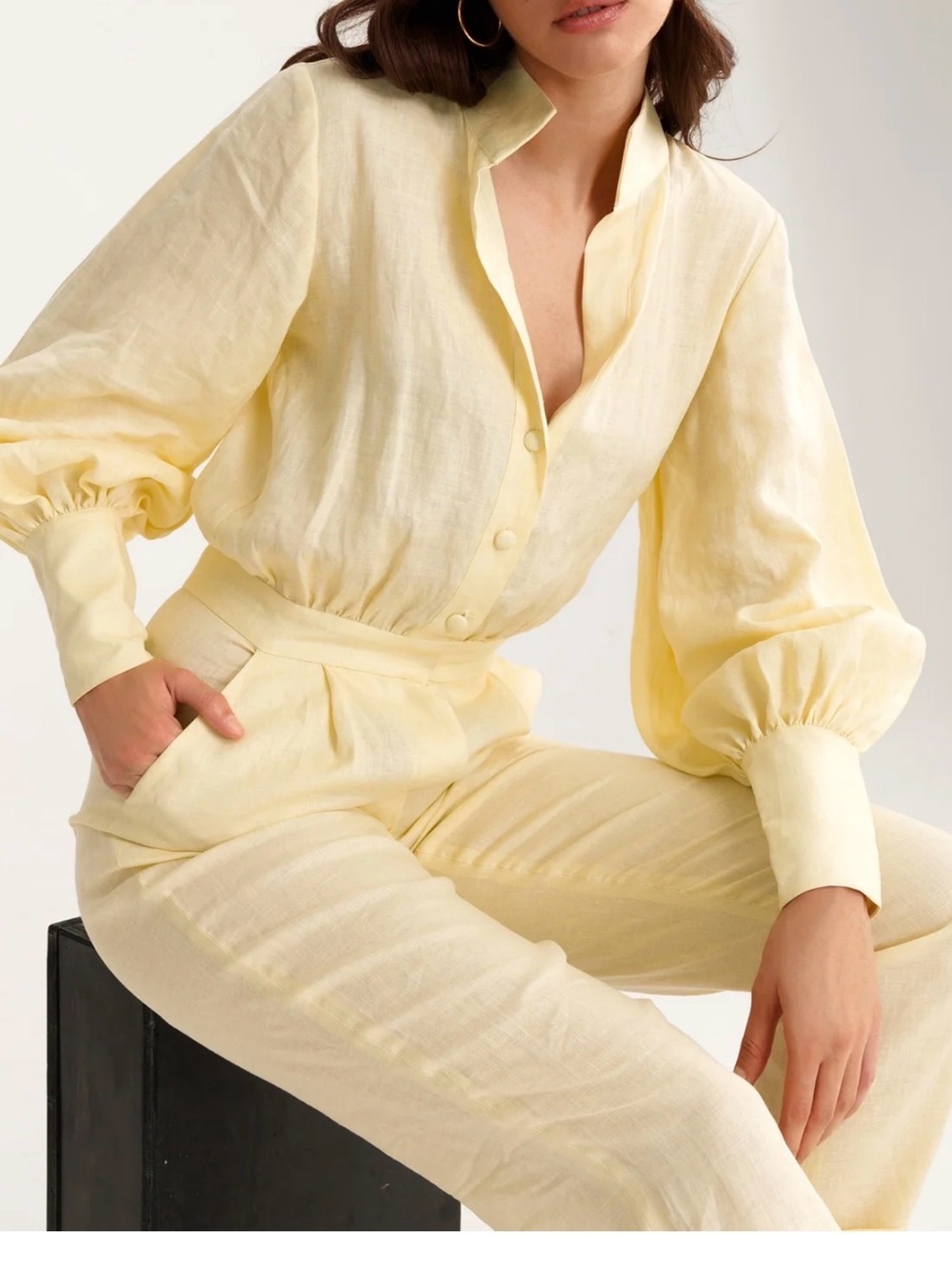 Lita pastel Yellow Linen Jumpsuit size 34